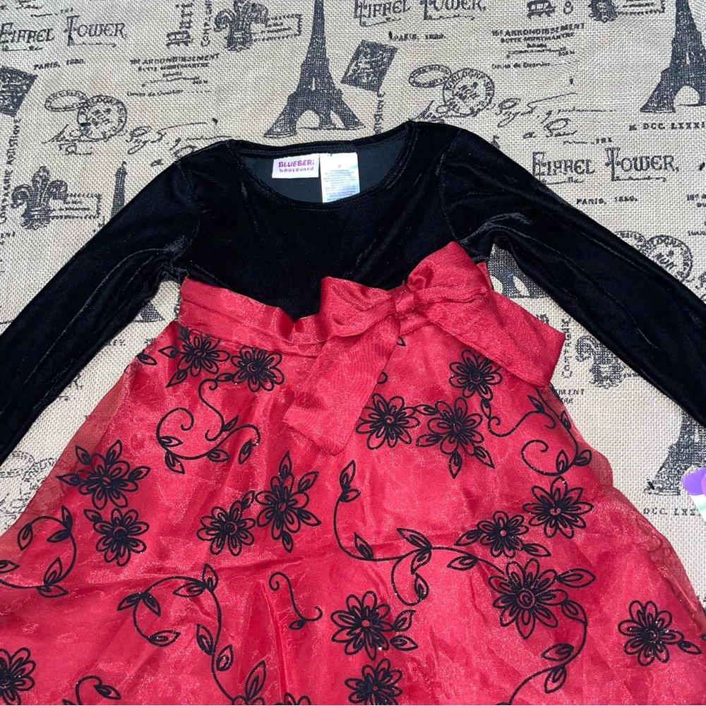 Blueberi Boulevard NWT! Black/Red Floral Lace Long Sleeve Princess Dress Size 3T - Picture 4 of 8